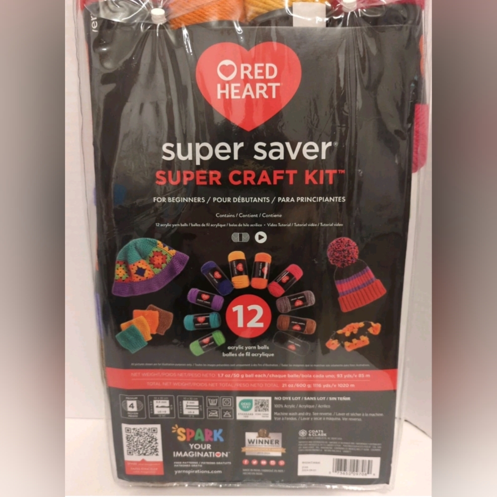 Red Heart Acrylic Yarn Craft Kit 12 Yarn Balls and Crochet Book